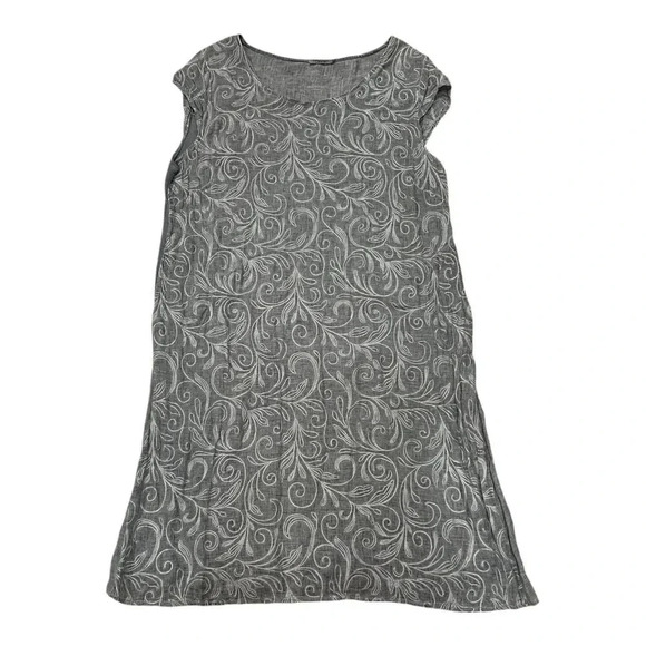 Lungo L’arno Gray 100% Linen Stitched Pattern Shift Dress 2X - Picture 1 of 5